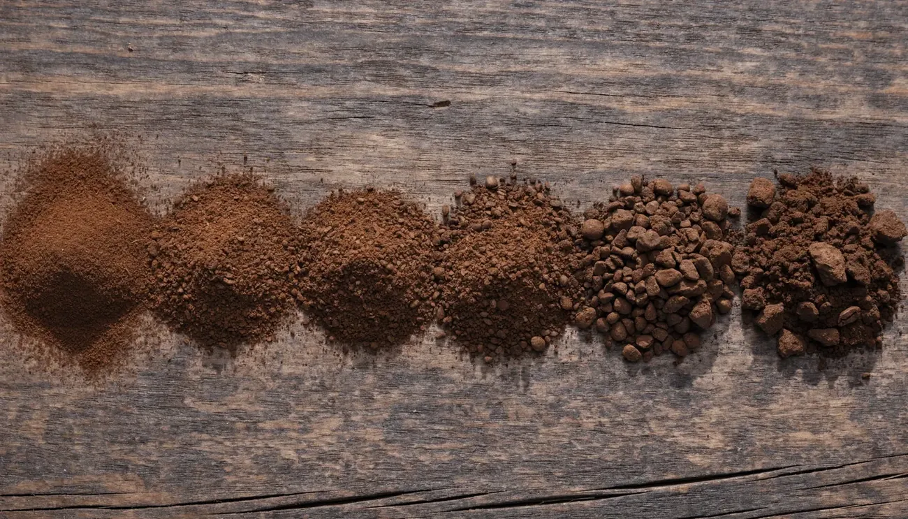 Сравнение шести фракций помола: турка, эспрессо, V60, френч-пресс, cold brew