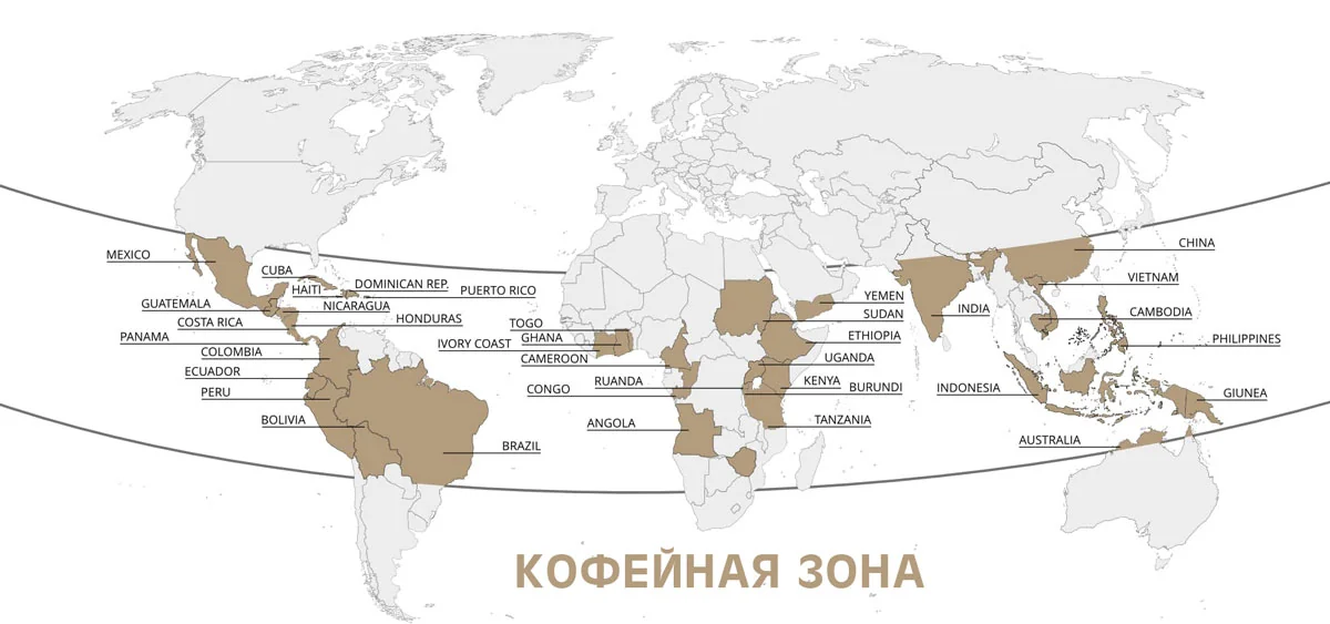Кофейный пояс мира — зона между 25° северной и 30° южной широты