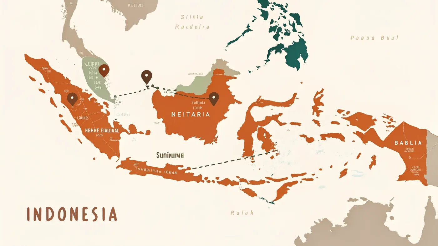 Карта кофейных регионов Индонезии — Sumatra, Java, Sulawesi, Bali, Flores