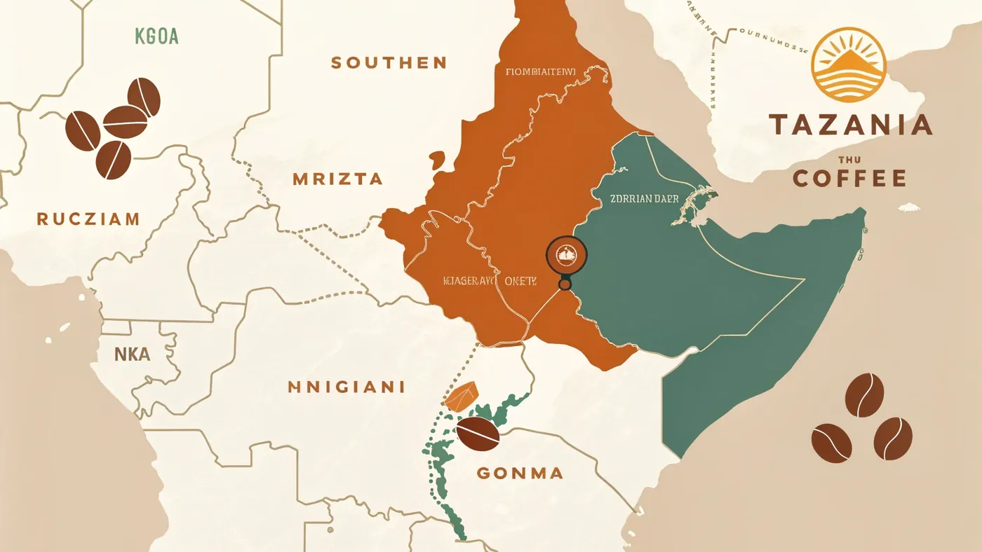Карта кофейных регионов Танзании — Mbeya, Ruvuma, Kilimanjaro, Kigoma