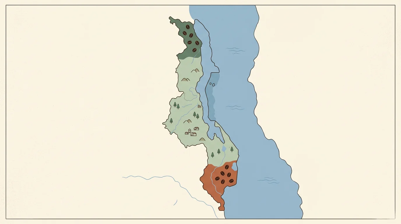 Карта кофейных регионов Малави — Misuku Hills, Viphya, Nkhata Bay, эстейты юга