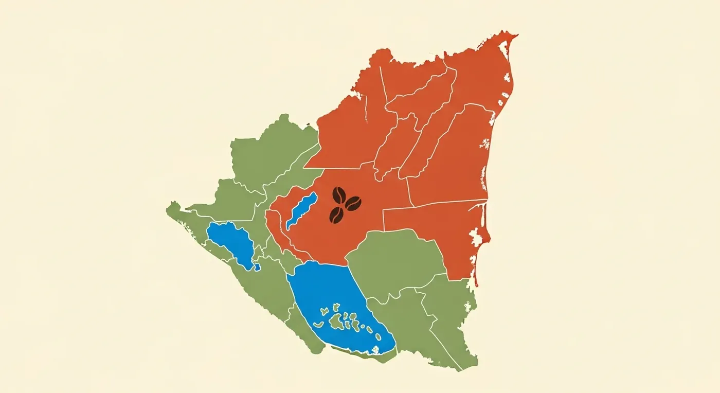 Карта кофейных регионов Никарагуа — Jinotega, Matagalpa, Nueva Segovia, Madriz