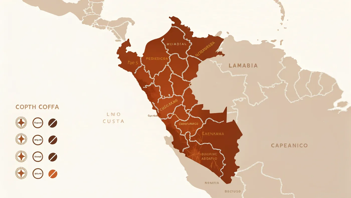 Карта кофейных регионов Перу — Cajamarca, Amazonas, Cuzco, Junín, Puno