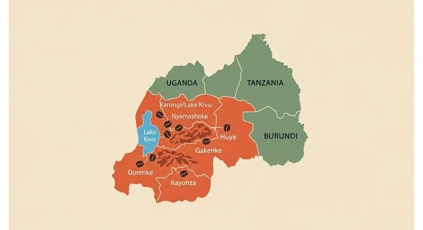 Карта кофейных регионов Руанды — Lake Kivu Karongi/Nyamasheke, Northern, Southern